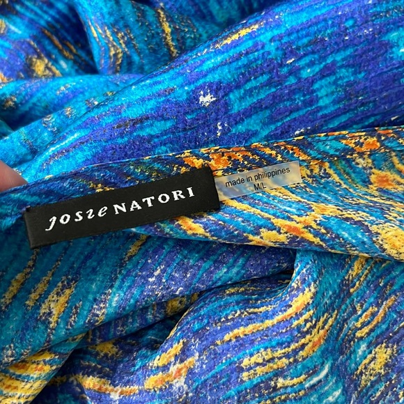 Josie Natori Yari Silk Patterned V Neck Butterfly Sleeve Top Blouse Caftan - Picture 8 of 8